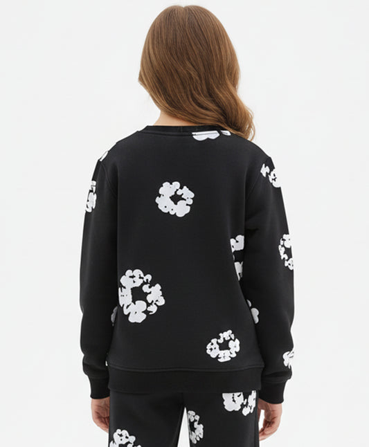 POP BLACK & WHITE GIRLS FLEECE SWEATSHIRT - BLACK