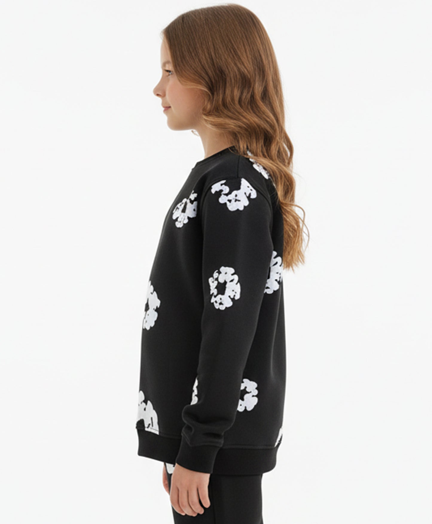 POP BLACK & WHITE GIRLS FLEECE SWEATSHIRT - BLACK