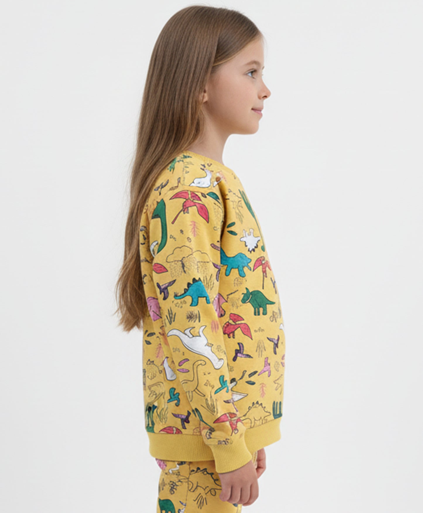 RAINING DINOSAUR GIRLS FLEECE SWEATSHIRT - YELLOW