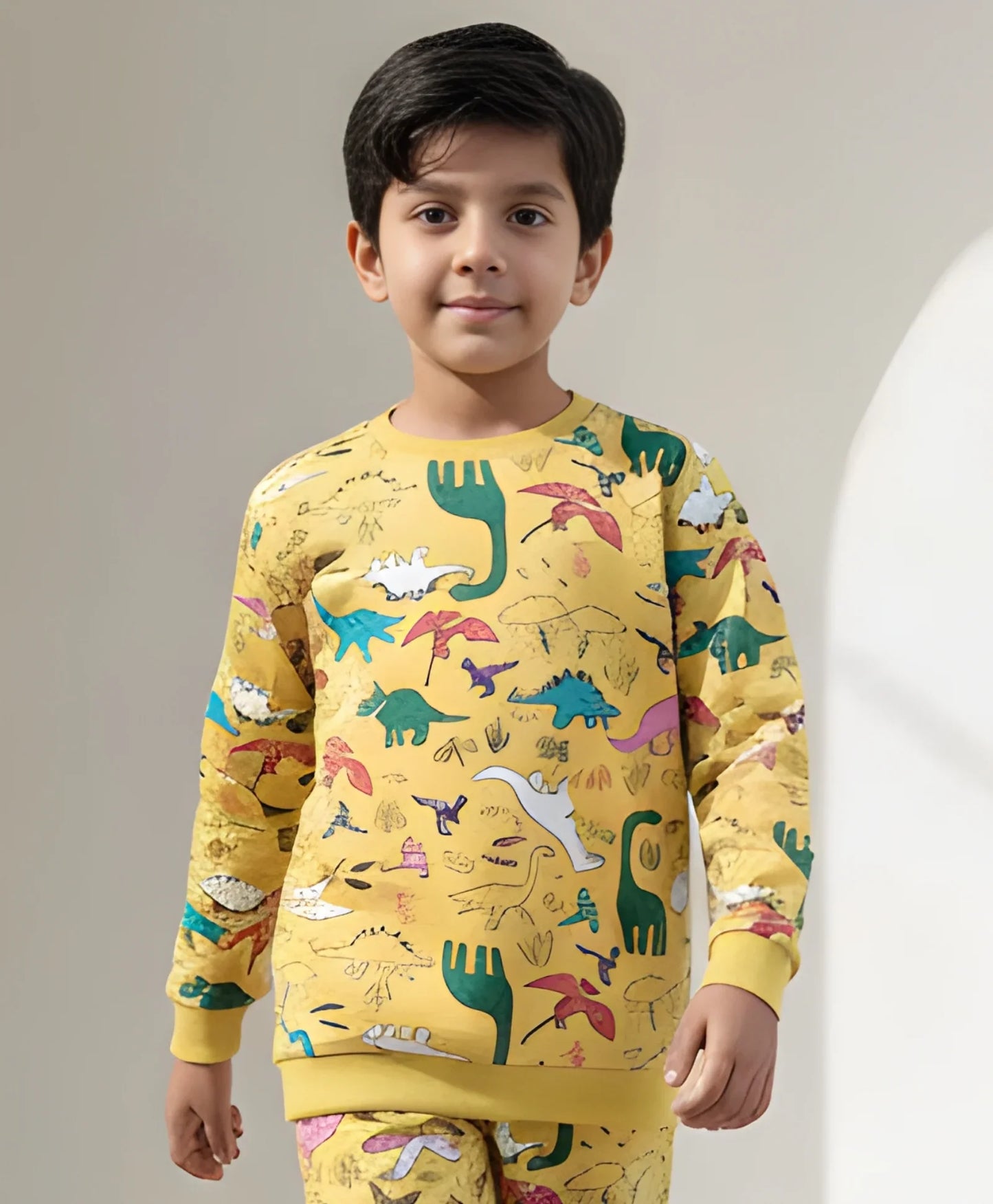RAINING DINOSAUR BOYS FLEECE SWEATSHIRT - YELLOW