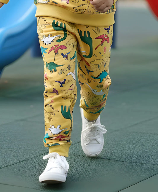 RAINING DINOSAUR BOYS FLEECE JOGGER - YELLOW - Anthrilo