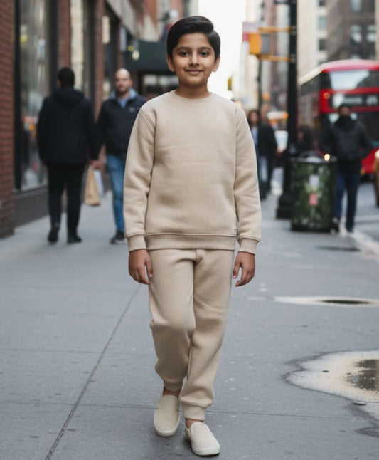 NEW ESSENTIALS FLEECE SWEATSHIRT JOGGER SET - BEIGE