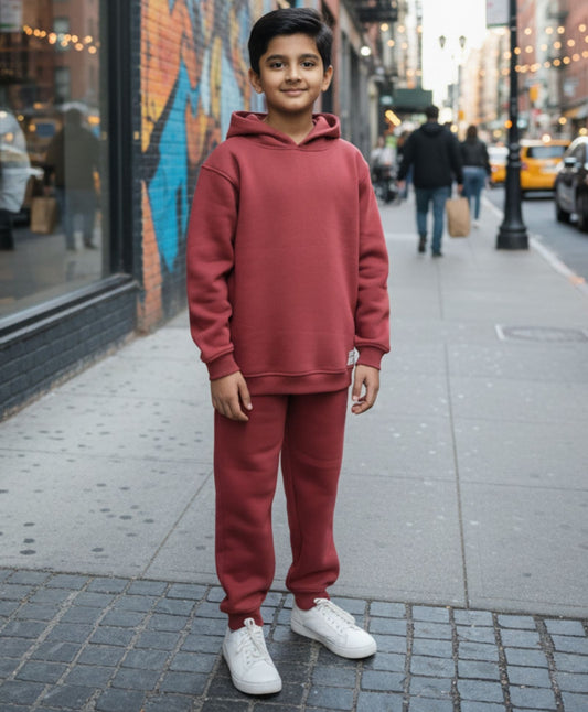 BEYOND BASIC FLEECE HOODIE JOGGER SET - WINE