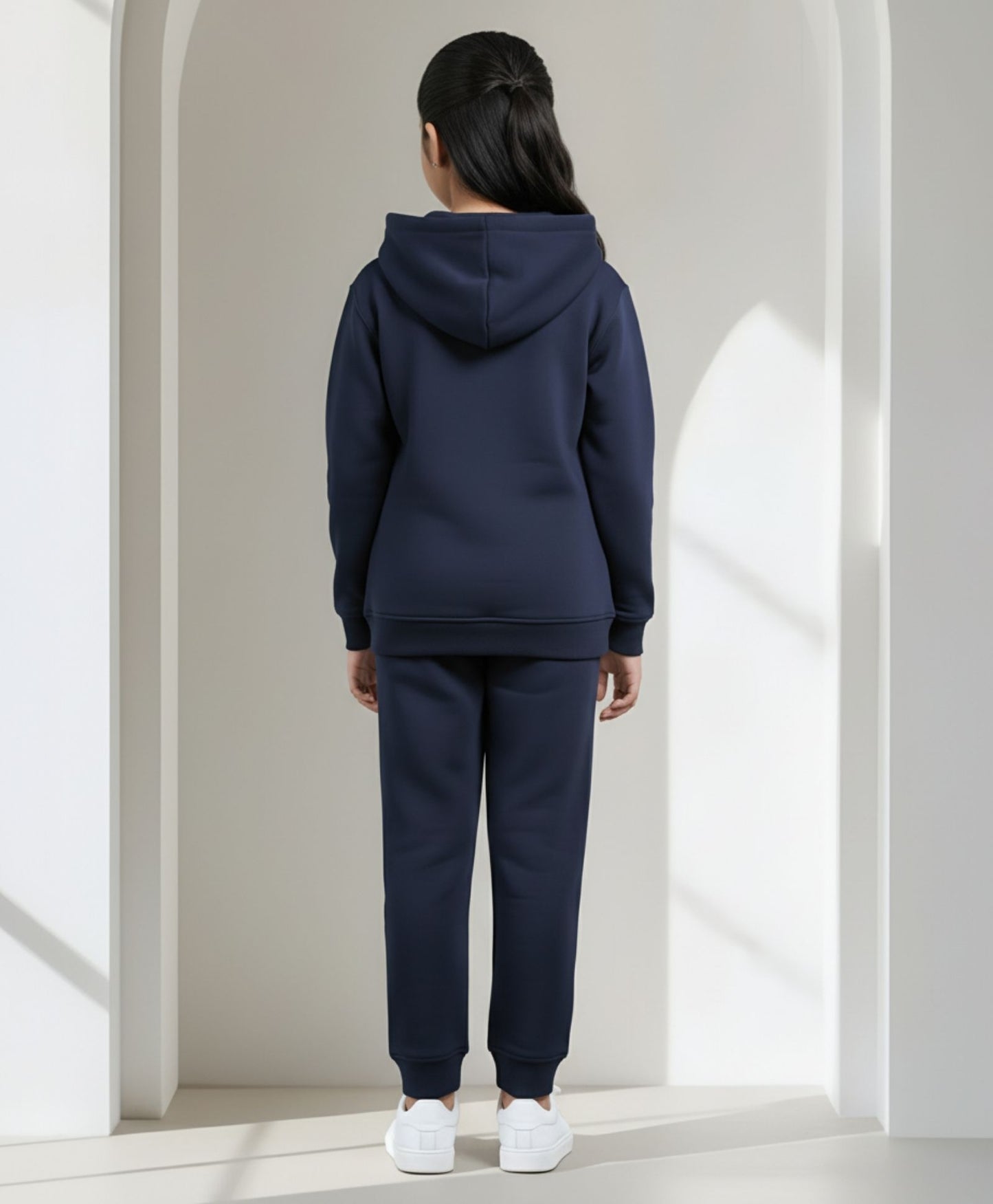 UNBOUND ESSENTIALS GIRLS FLEECE HOODIE JOGGER SET - NAVY