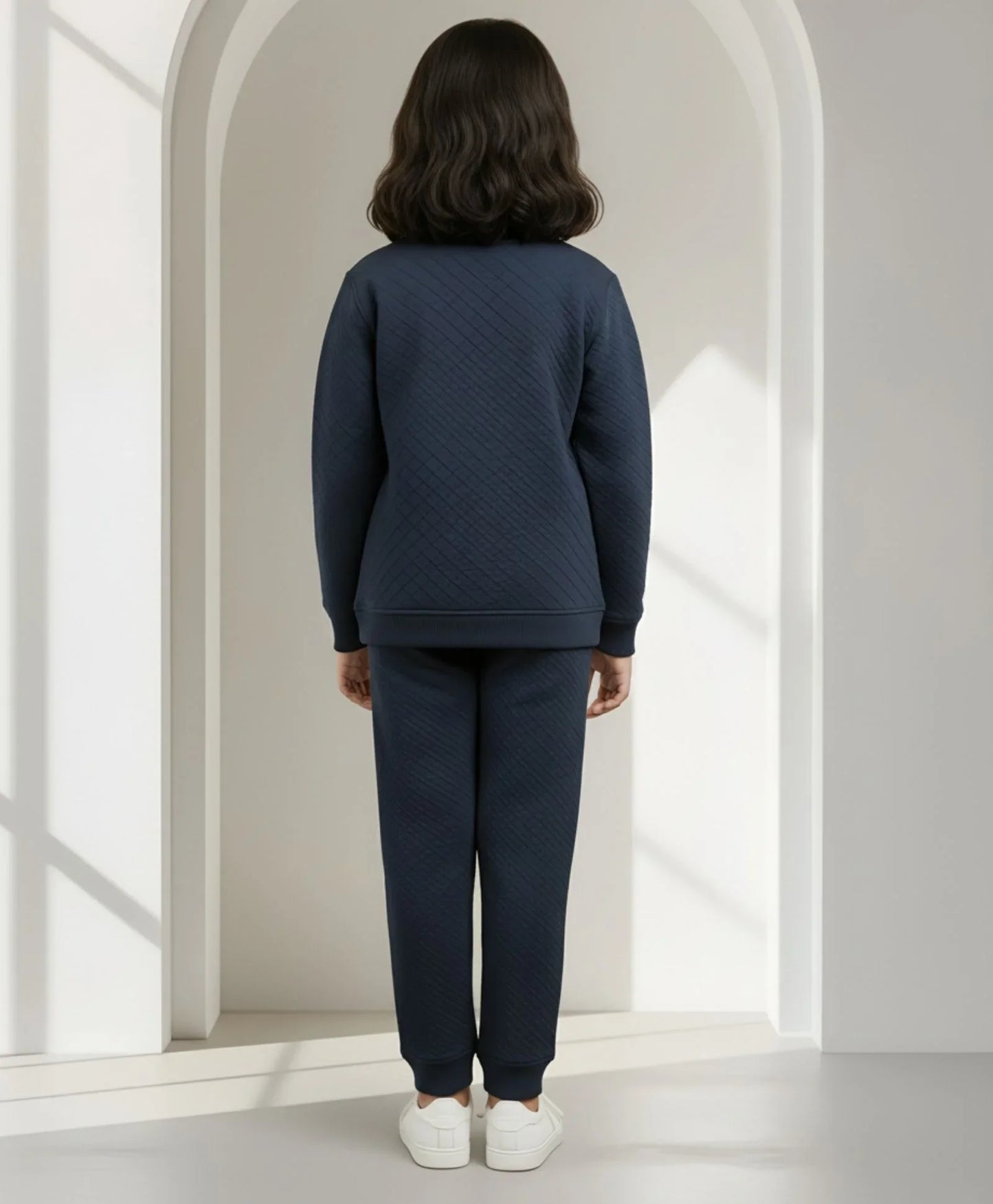 MINIMAL ESSENTIALS GIRLS FLEECE SWEATSHIRT JOGGER SET - NAVY