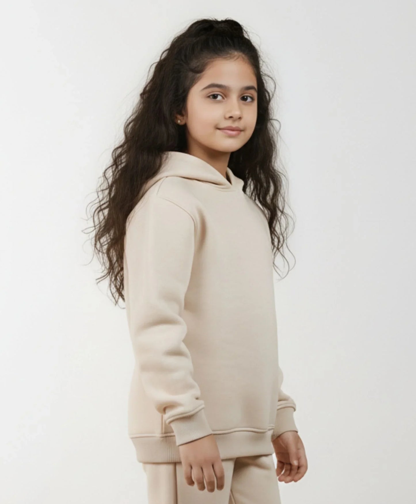 NEW ESSENTIALS GIRLS FLEECE HOODIE - BEIGE