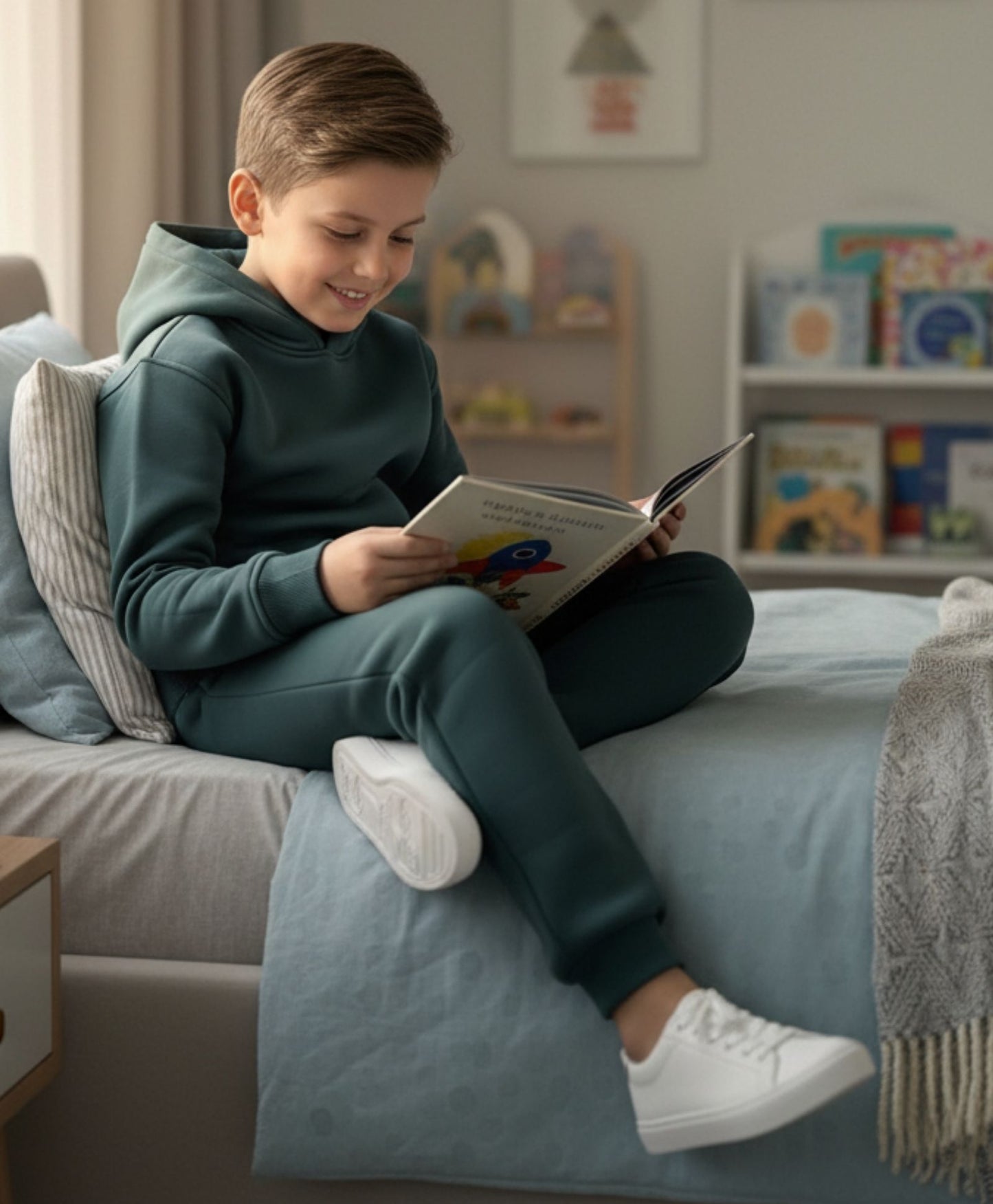 SIMPLE ESSENTIAL BOYS FLEECE HOODIE - DARK GREEN - Anthrilo