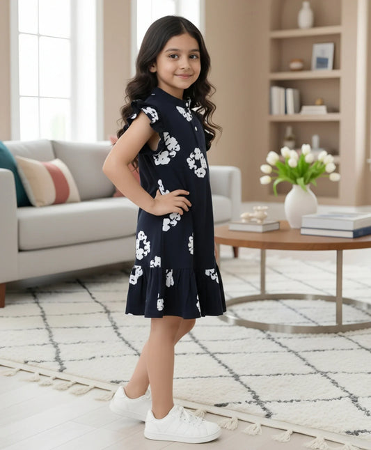 POP BLACK & WHITE FRILL PARTY DRESS - BLACK - Anthrilo