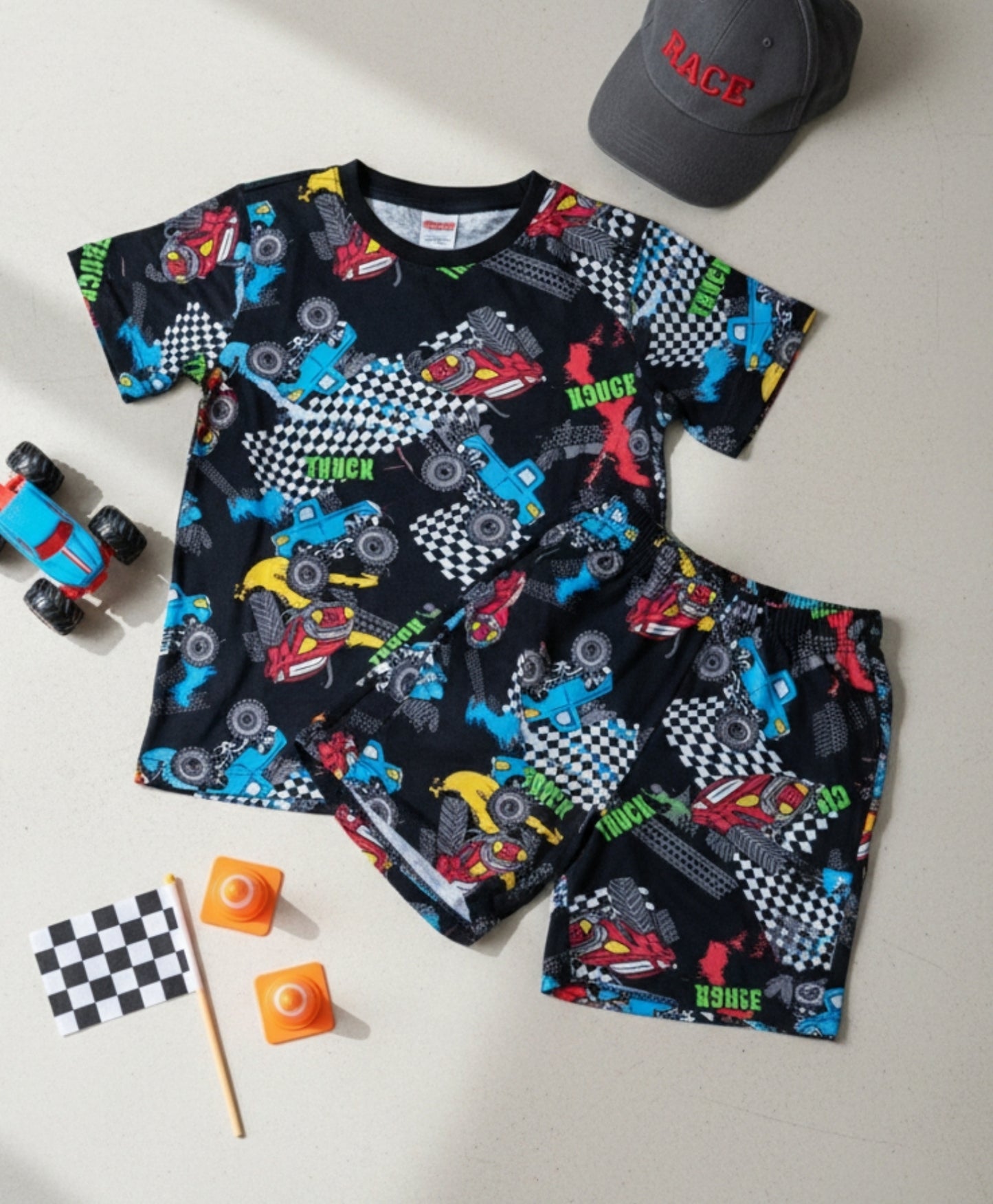 TRUCK BLACK BOYS SLEEPWEAR SHORT SET - BLACK