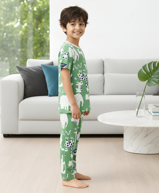 ANIMAL GREEN SHORT SLEEVE PYJAMA SET - GREEN