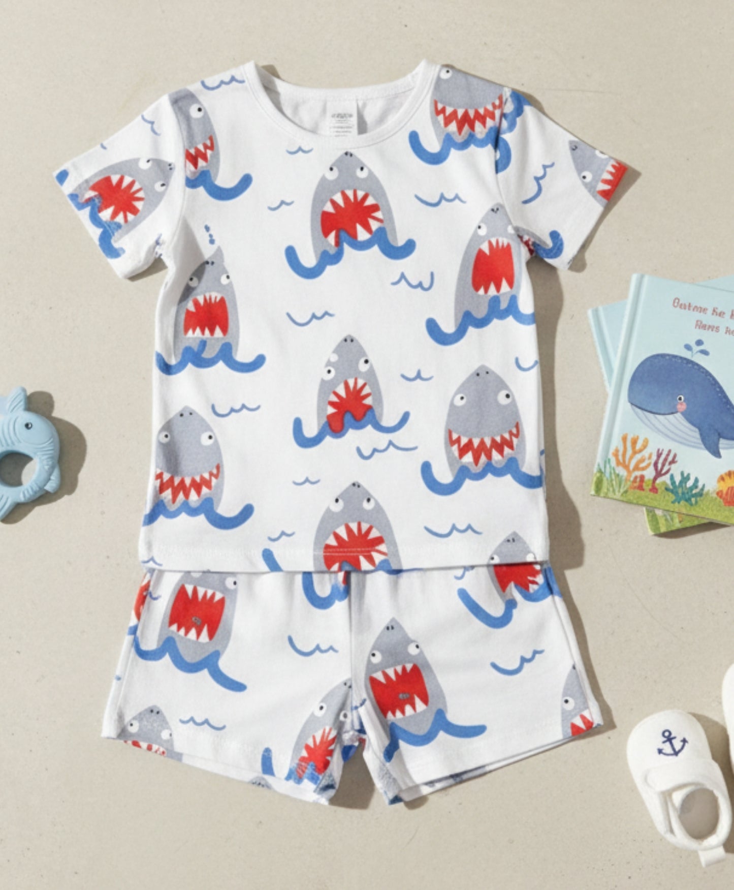 SLEEPY SHARK BOYS SLEEPWEAR SHORT SET - WHITE