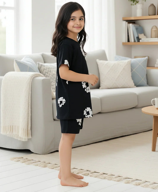 POP BLACK GIRLS SLEEPWEAR SHORT SET - BLACK - Anthrilo