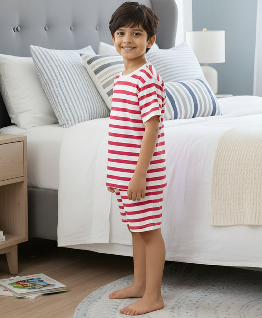 RED WHITE STRIPE SLEEPWEAR SHORT SET - RED/WHITE