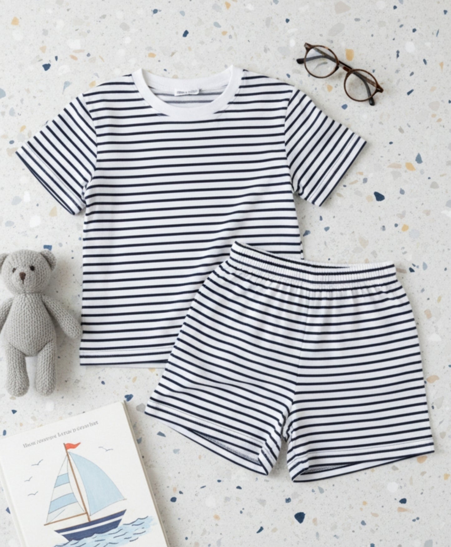 BLACK WHITE STRIPE SLEEPWEAR SHORT SET - BLACK/WHITE