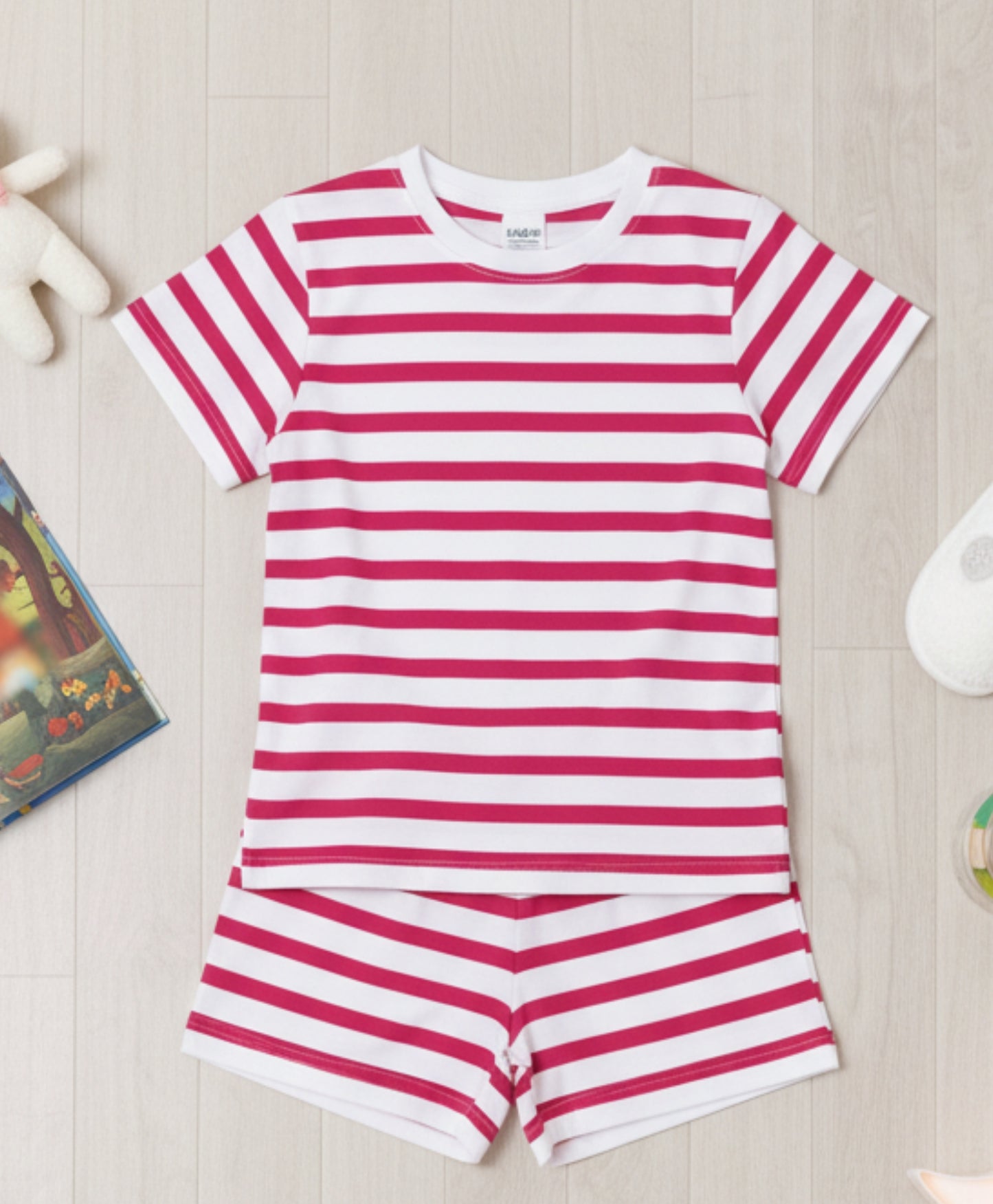 RED WHITE STRIPE GIRLS SLEEPWEAR SHORT SET - RED/WHITE