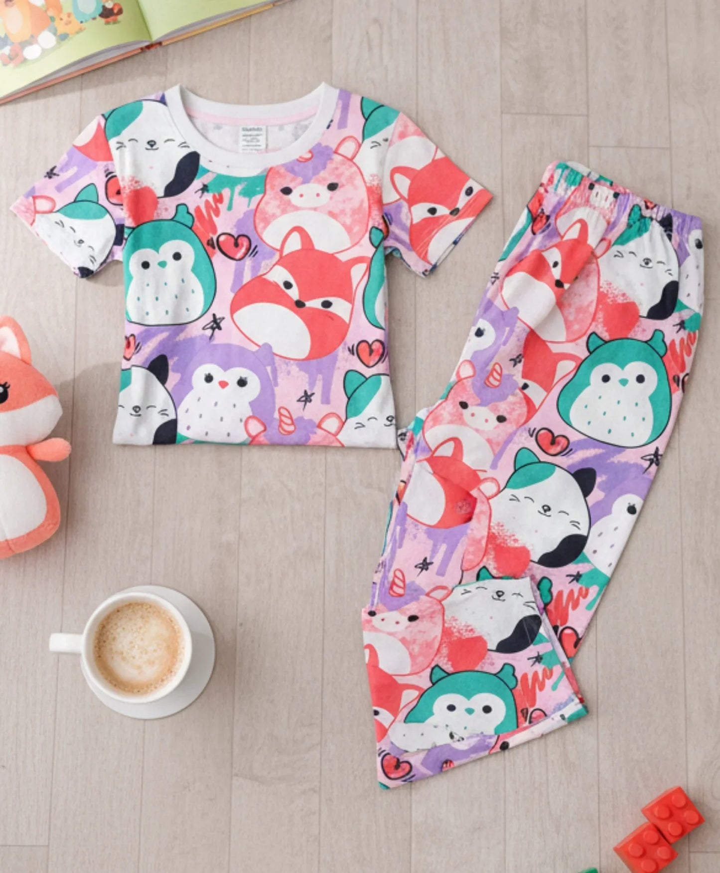 SQUISHY GIRLS SHORT SLEEVE PYJAMA SET - WHITE