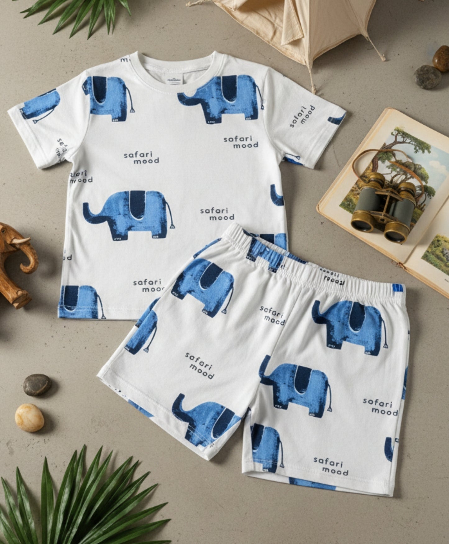 ELEPHANT SAFARI GIRLS SLEEPWEAR SHORT SET - WHITE