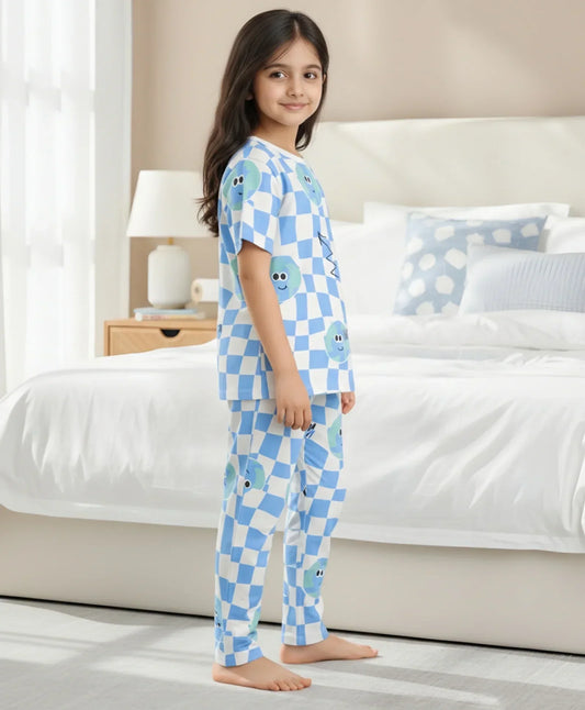 GLOBE CHECK GIRLS SHORT SLEEVE PYJAMA SET - WHITE