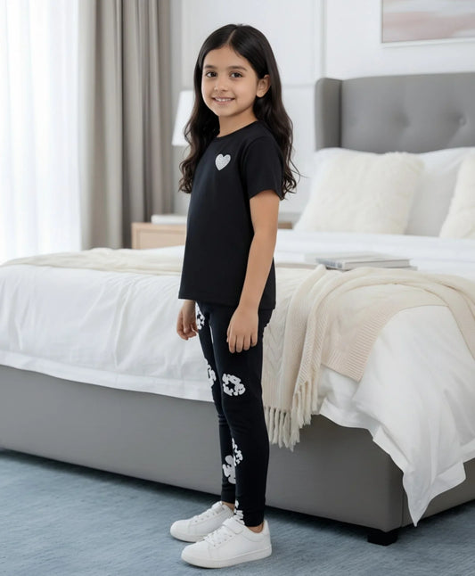 BLACK HEART SUMMER POP LEGGING SET - BLACK