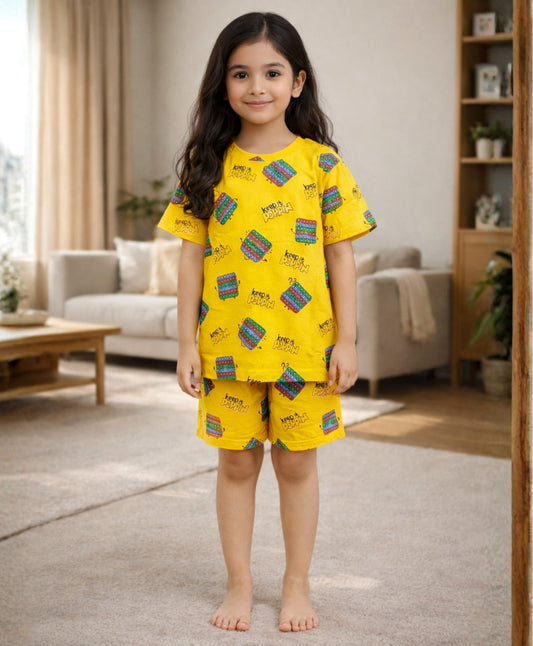 POP IT GIRLS SLEEPWEAR SHORTS SET - YELLOW