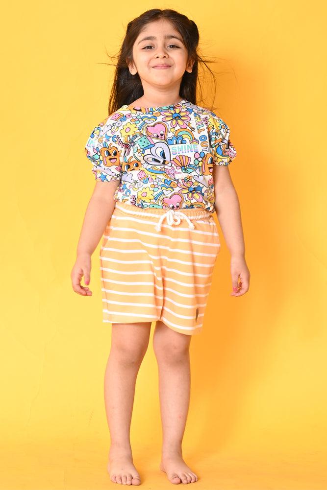 CHILL OUT ORANGE STRIPED SHORTS SET- WHITE/ORANGE - Anthrilo India
