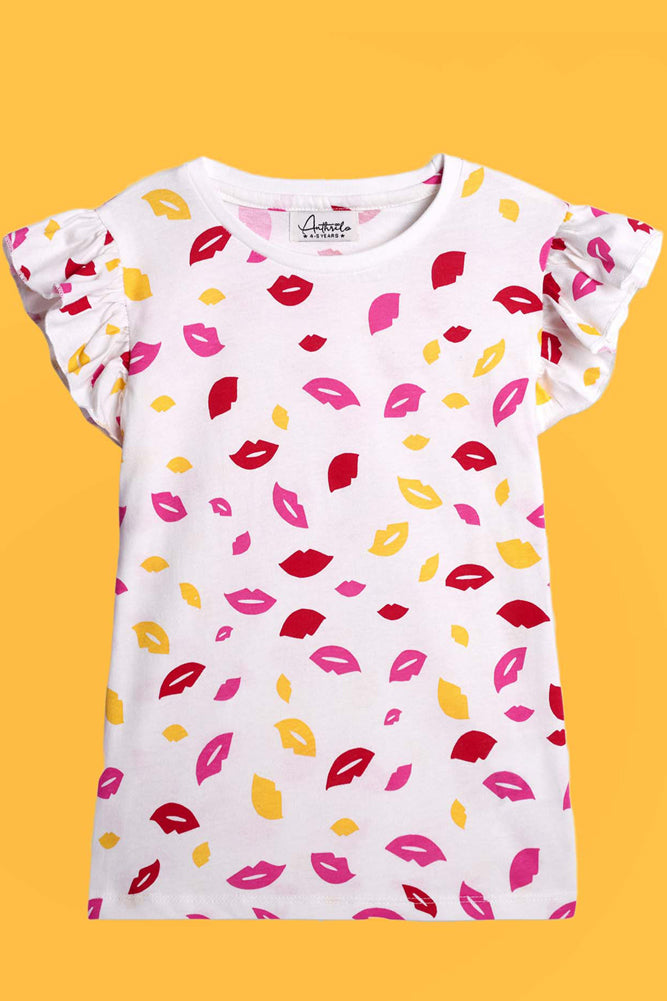 DESTINATION WHITE AND LIPS PRINT SHORT SLEEVES T-SHIRT (PACK OF 2) - Anthrilo India