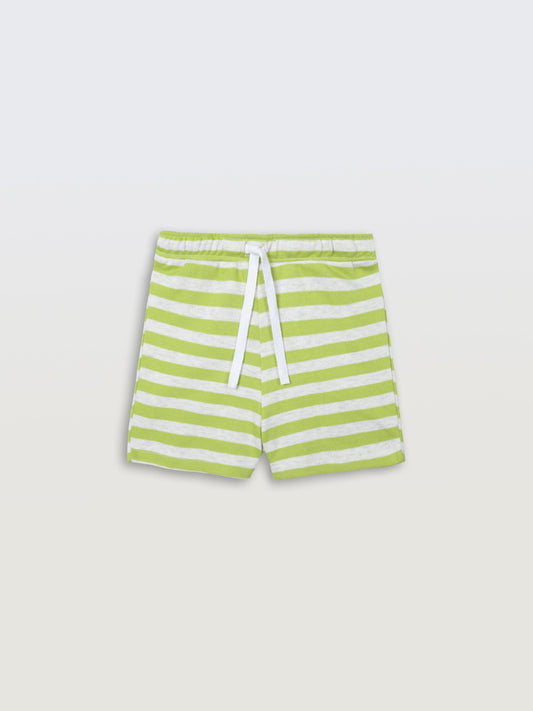 GREEN ECRU STRIPE BOYS SHORTS - GREEN/ECRU