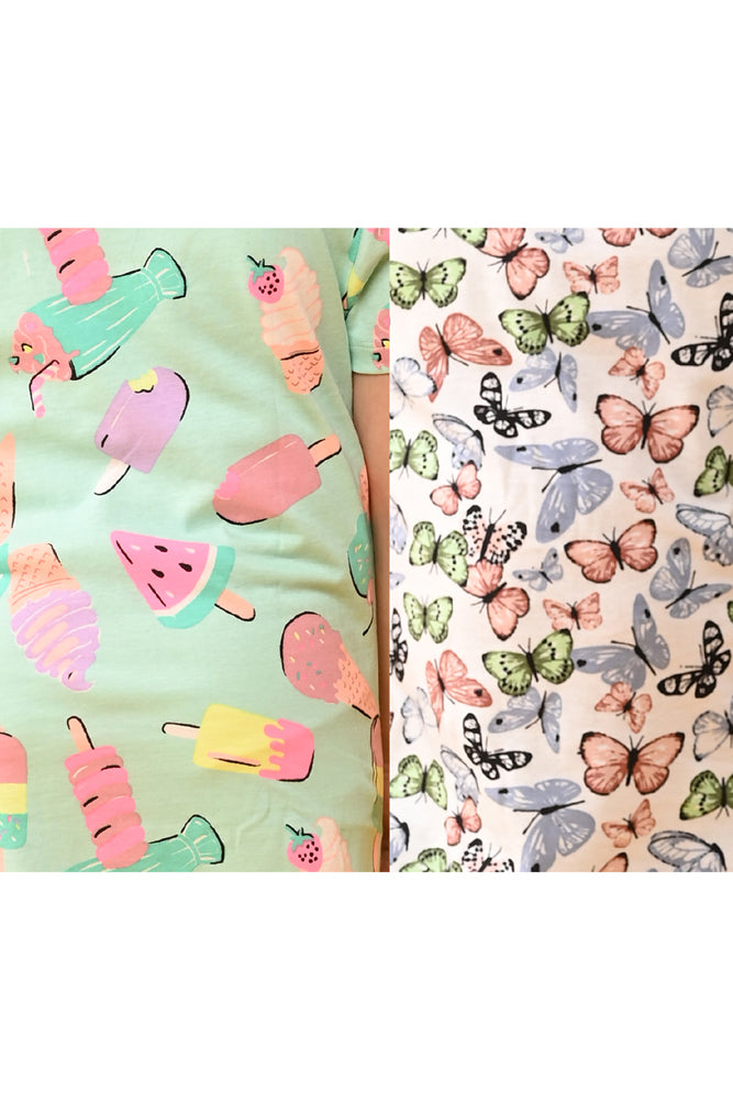BUTTERFLY WHITE AND ICECREAM NIGHT DRESS D (PACK OF 2) - Anthrilo India
