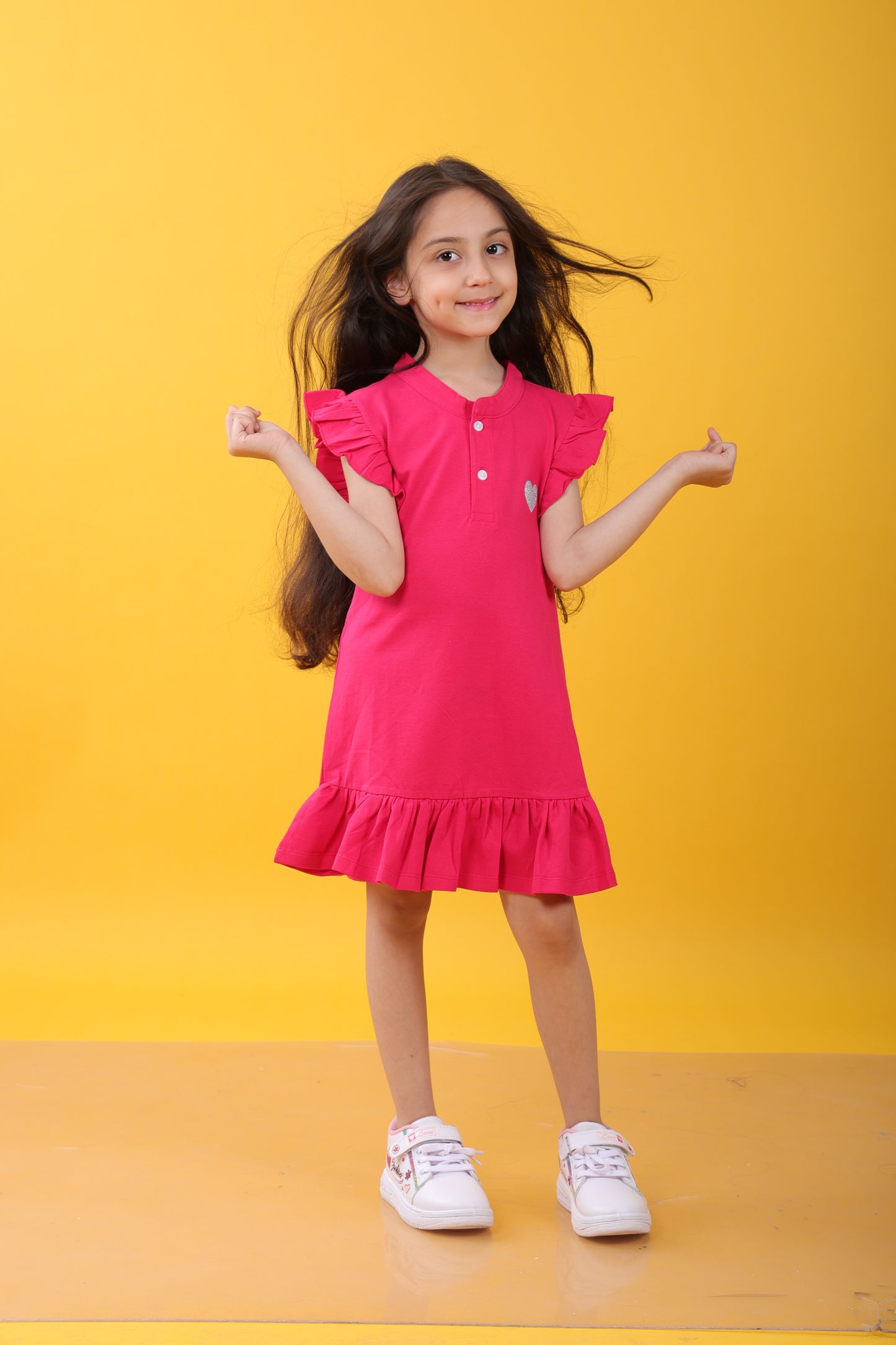 SILVER HEART PINK RUFFLE DRESS - PINK