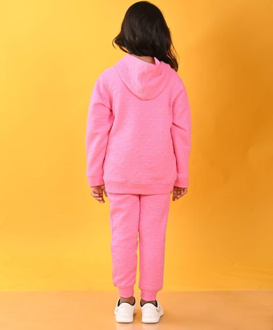 PINK FLOWER QUILTED GIRLS HOODIE JOGGER SET - PINK - Anthrilo