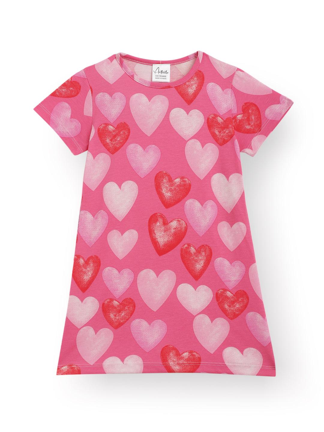 PRETTY HEART NIGHT DRESS - PINK