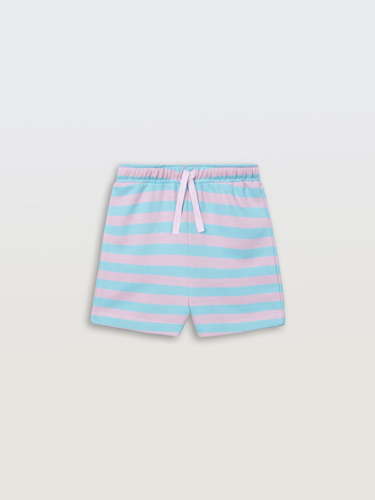 SKY PINK STRIPES GIRLS SHORTS - SKY/PINK
