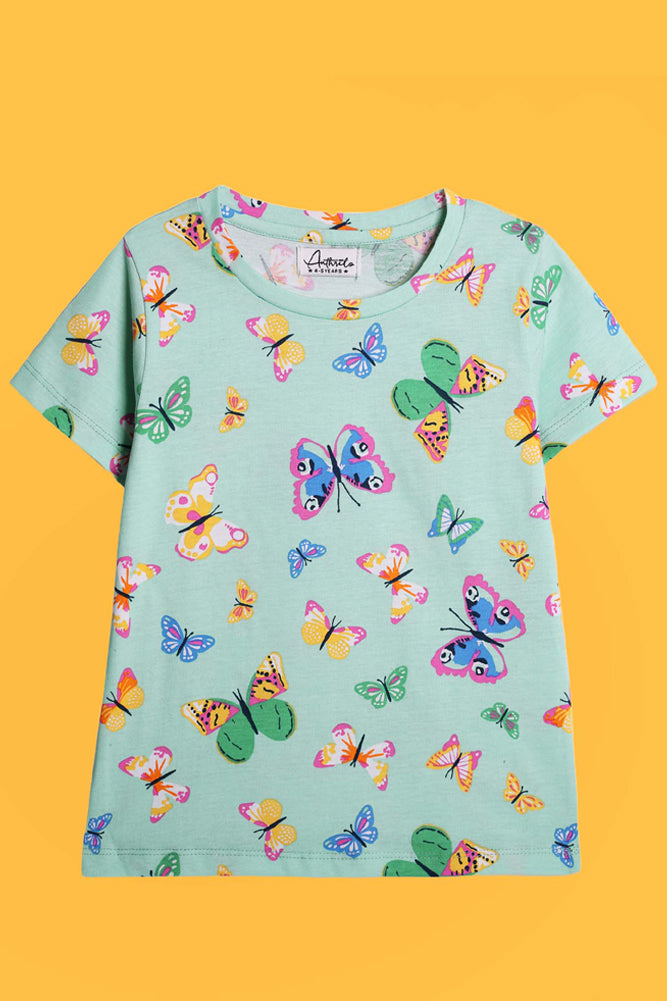 DESTINATION WHITE AND BUTTERFLY GREEN SHORT SLEEVES T-SHIRT (PACK OF 2) - Anthrilo India