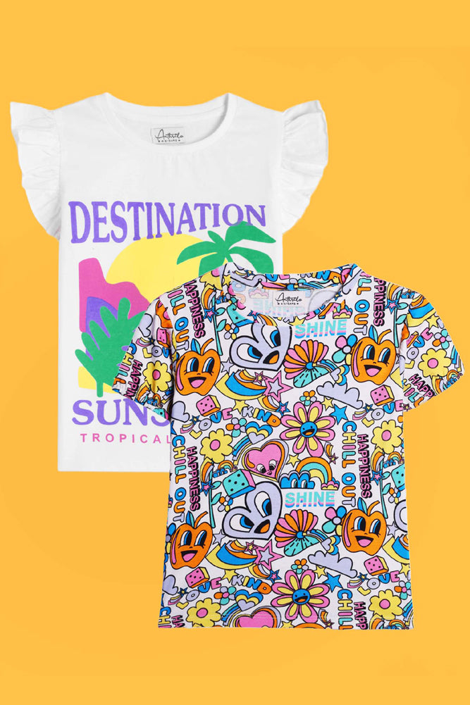 DESTINATION WHITE AND CHILL OUT SHORT SLEEVES T-SHIRT (PACK OF 2) - Anthrilo India