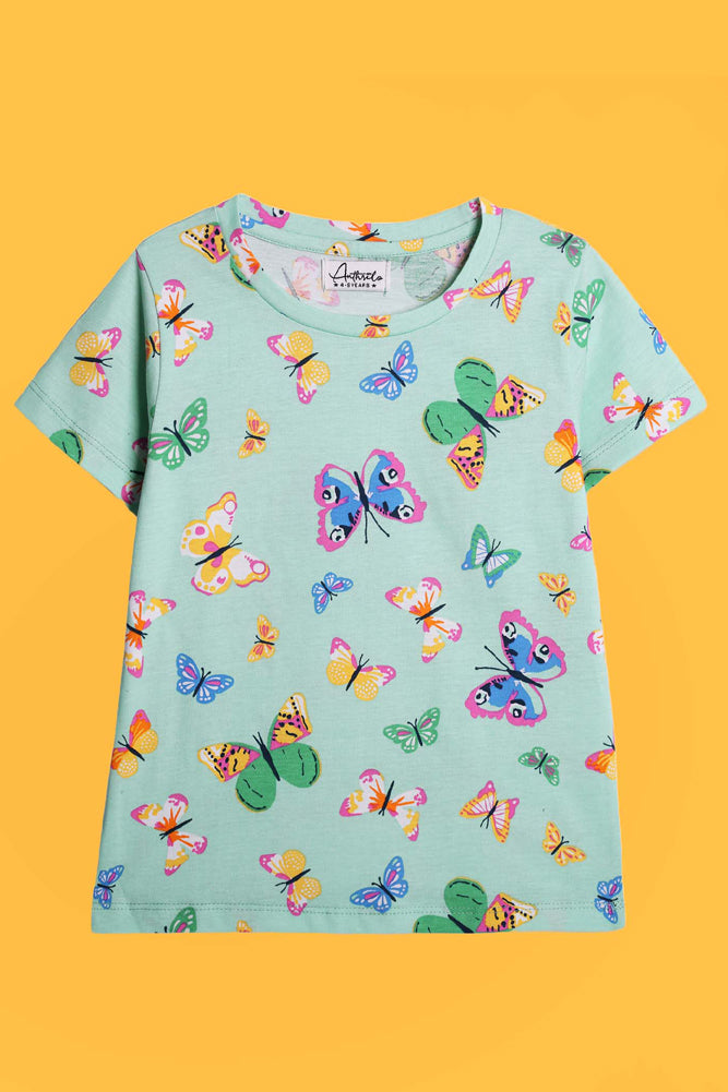 BE YOURSELF AND BUTTERFLY GREEN SHORT SLEEVES T-SHIRT (PACK OF 2) - Anthrilo India