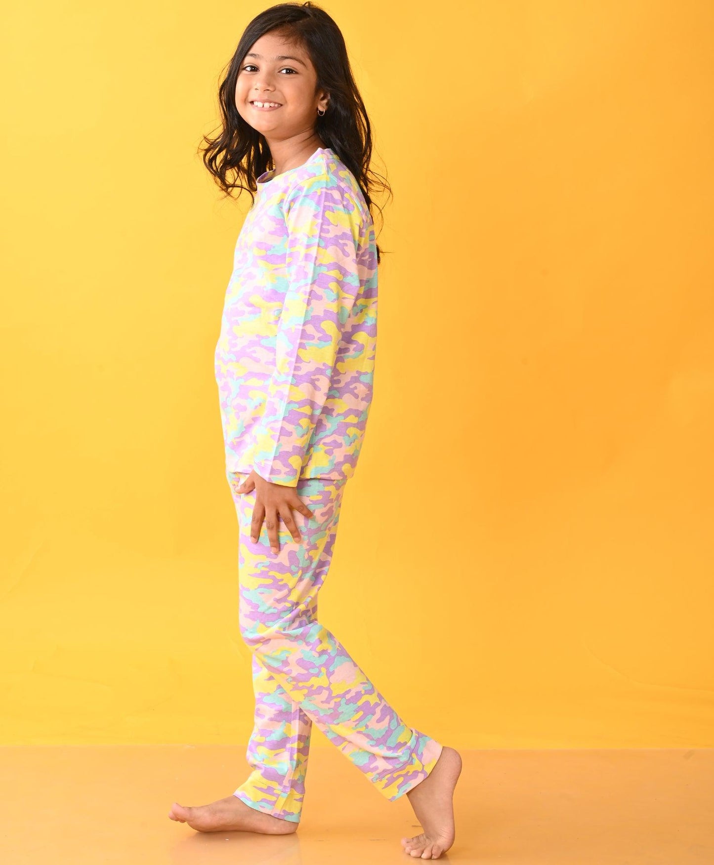 CAMOUFLAGE LONG SLEEVES GIRLS PYJAMA SET - PINK