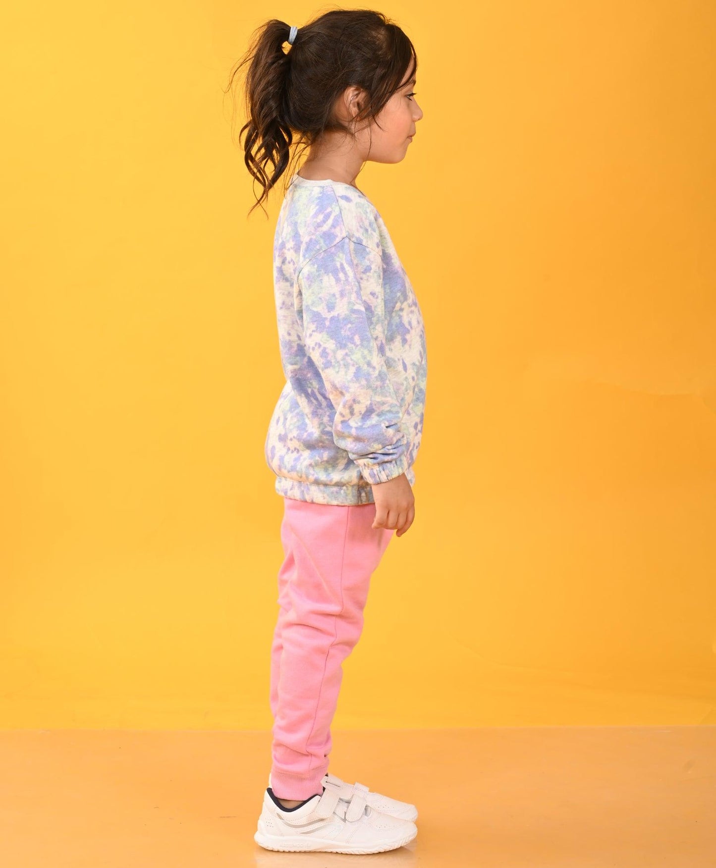 TIE DYE ECRU MELANGE TERRY SWEATSHIRT PINK FLEECE JOGGER SET - ECRU / PINK