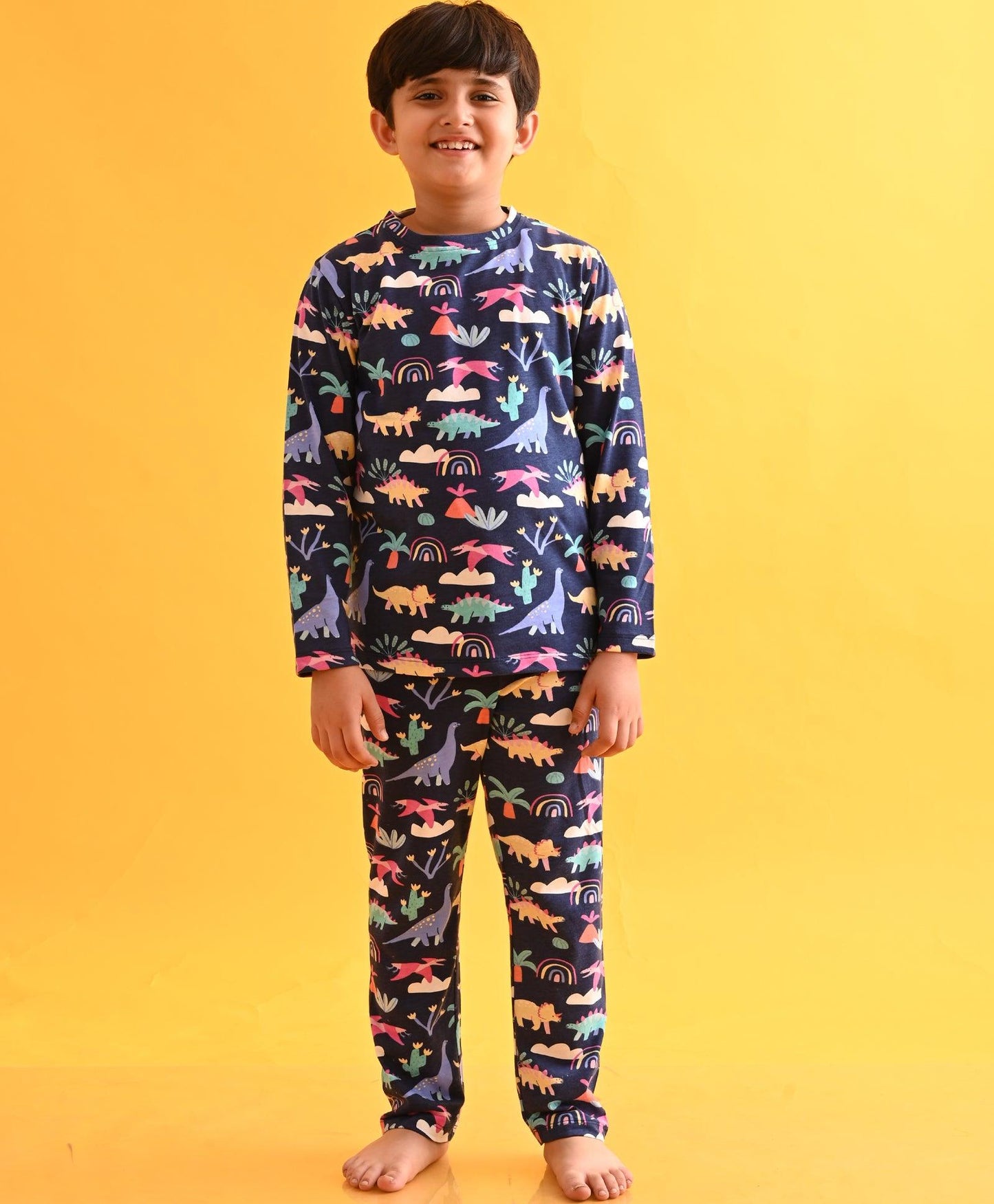 DINOSAUR RAINBOW LONG SLEEVES PYJAMA SET - BLUE