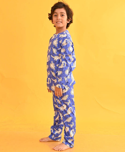 ZIG ZAG DINOSAUR LONG SLEEVES PYJAMA SET - BLUE - Anthrilo