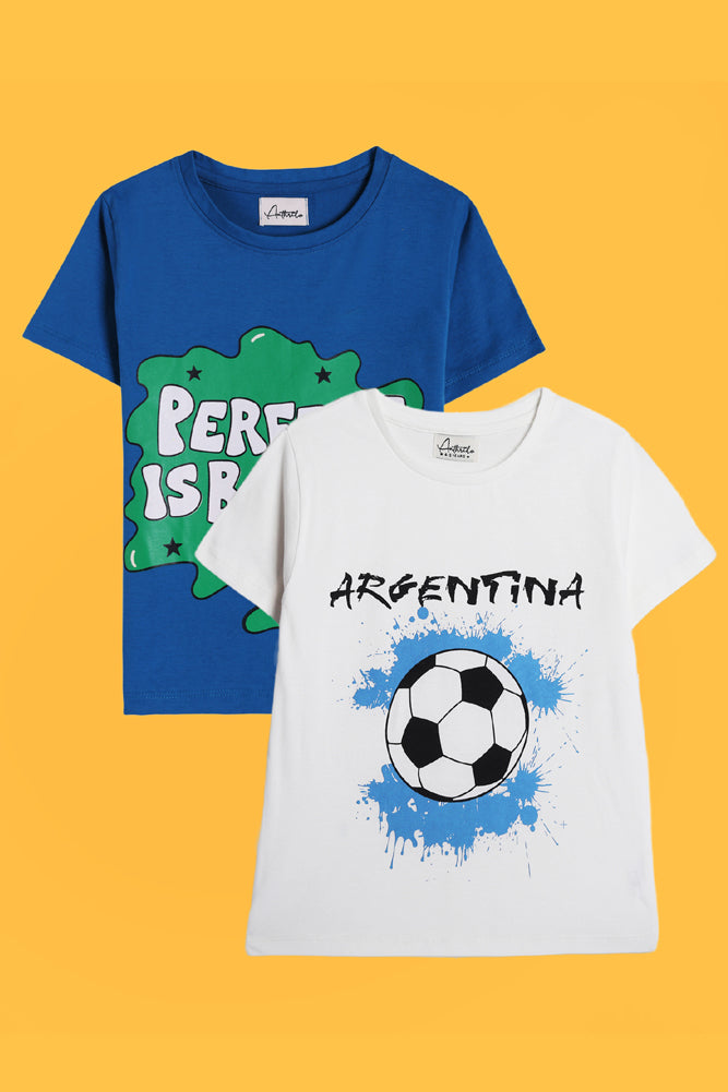 PERFECT IS BORING BLUE AND ARGENTINA SHORT SLEEVE T-SHIRT (PACK OF 2) - Anthrilo India