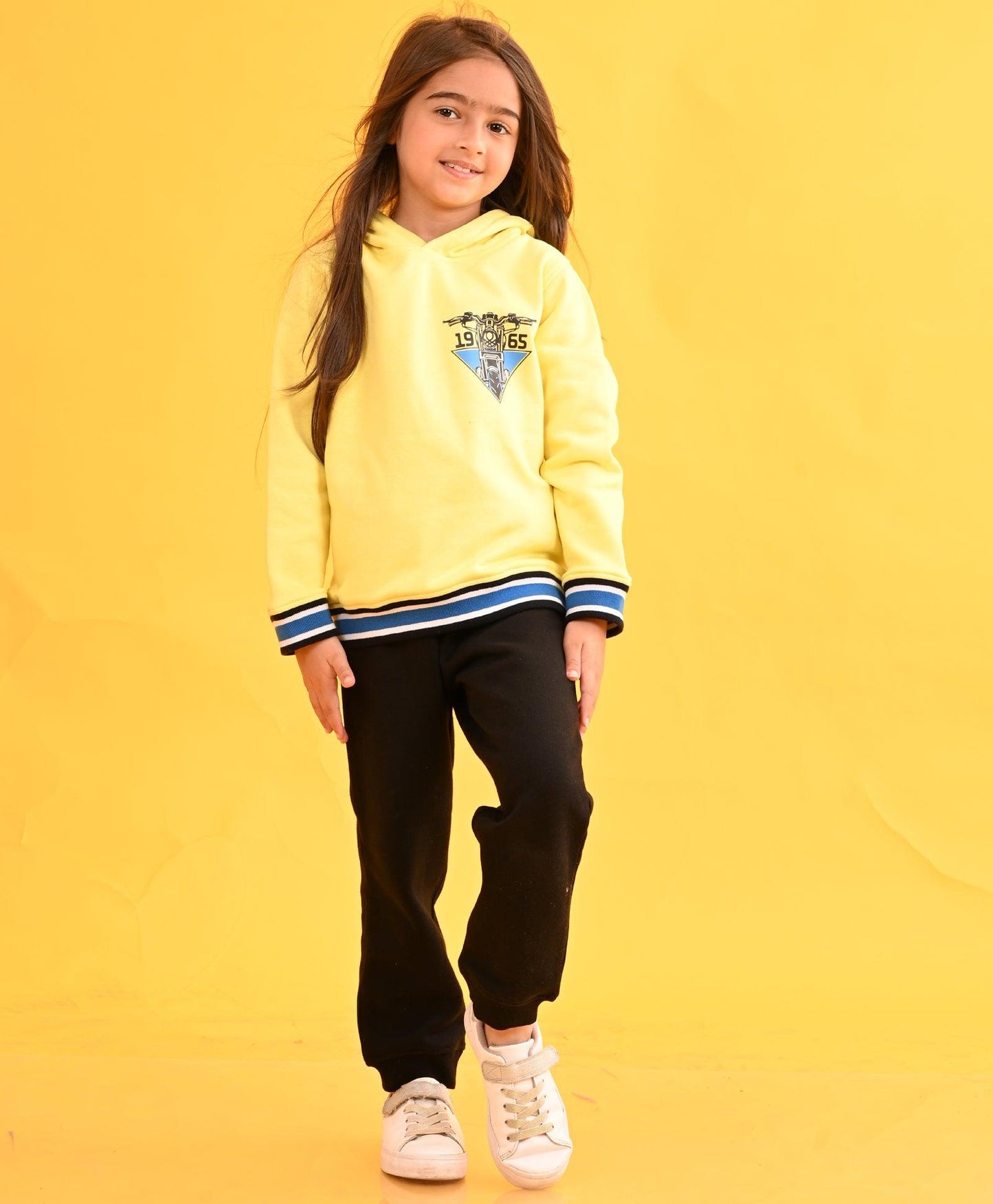 YELLOW 1965 FLEECE GIRLS HOODIE BLACK JOGGER SET - YELLOW / BLACK