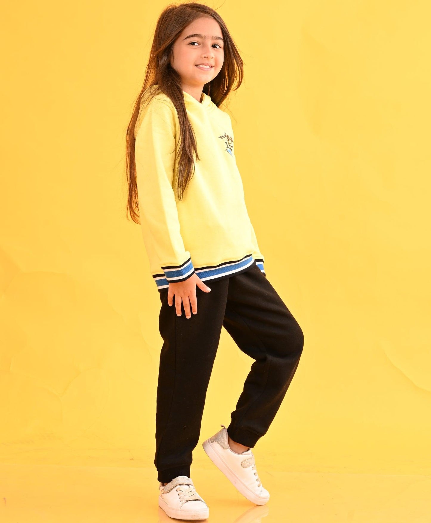YELLOW 1965 FLEECE GIRLS HOODIE BLACK JOGGER SET - YELLOW / BLACK
