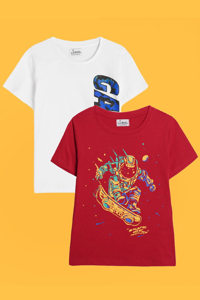 GAMER WHITE AND SKATE RED SHORT SLEEVE T-SHIRT (PACK OF 2) - Anthrilo India
