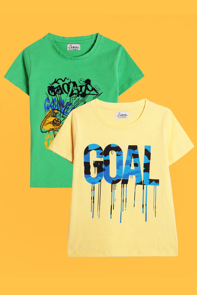 GAMING GREEN AND GOAL YELLOW SHORT SLEEVE T-SHIRT (PACK OF 2) - Anthrilo India