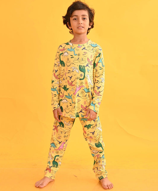 RAINING DINOSAUR LONG SLEEVES PYJAMA SET - YELLOW - Anthrilo