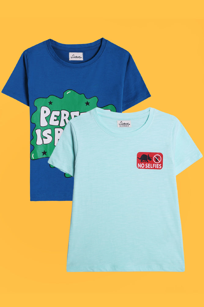 PERFECT IS BORING BLUE AND NO SELFIES SHORT SLEEVE T-SHIRT (PACK OF 2) - Anthrilo India