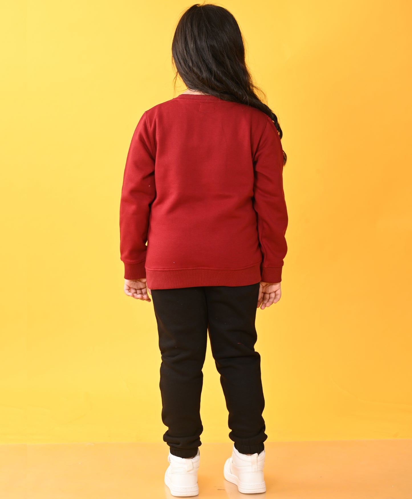HEART FOIL FLEECE SWEATSHIRT BLACK JOGGER SET D - MEHROON / BLACK