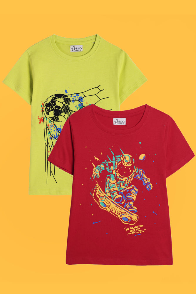 FOOTBALL LIME AND SKATE RED SHORT SLEEVE T-SHIRT (PACK OF 2) - Anthrilo India