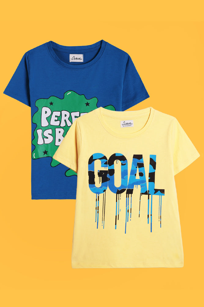 PERFECT IS BORING BLUE AND GOAL YELLOW SHORT SLEEVE T-SHIRT (PACK OF 2) - Anthrilo India