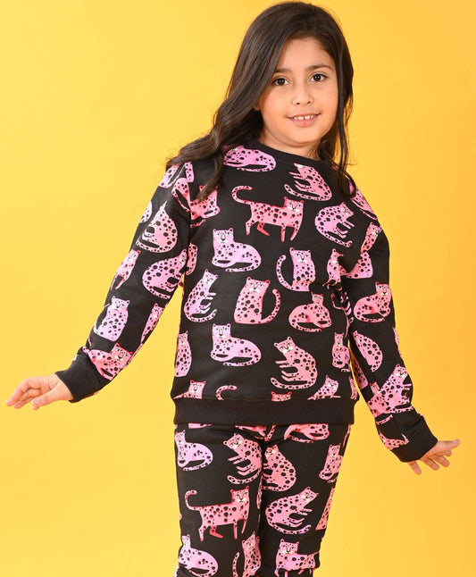 FUNNY CATS GIIRLS FLEECE SWEATSHIRT - BLACK - Anthrilo